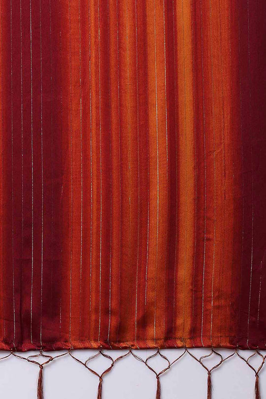 Buy Lori Rust Striped Poly Georgette One Minute Saree Online - Back