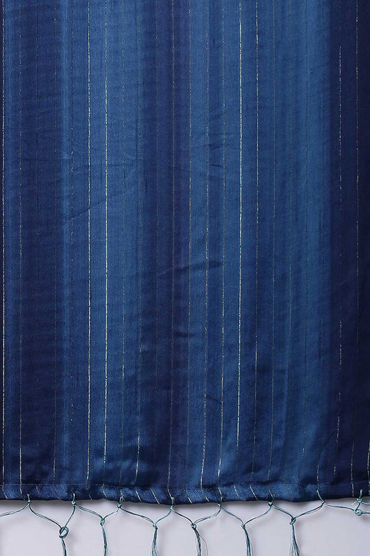 Buy Tia Navy Blue Striped Poly Georgette One Minute Saree Online - Back