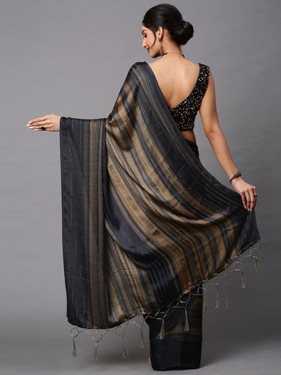 Shop Fedora Black Poly Georgette Striped One Minute Saree at best offer at our  Store - One Minute Saree