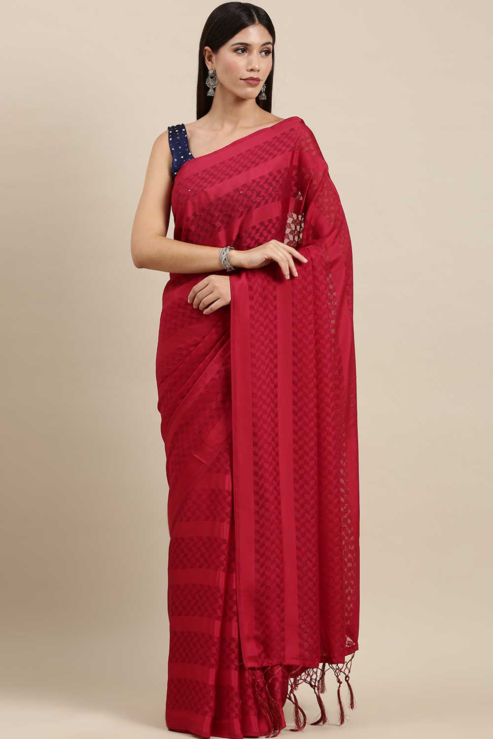 Buy Rory Red Solid Satin One Minute Saree Online - One Minute Saree
