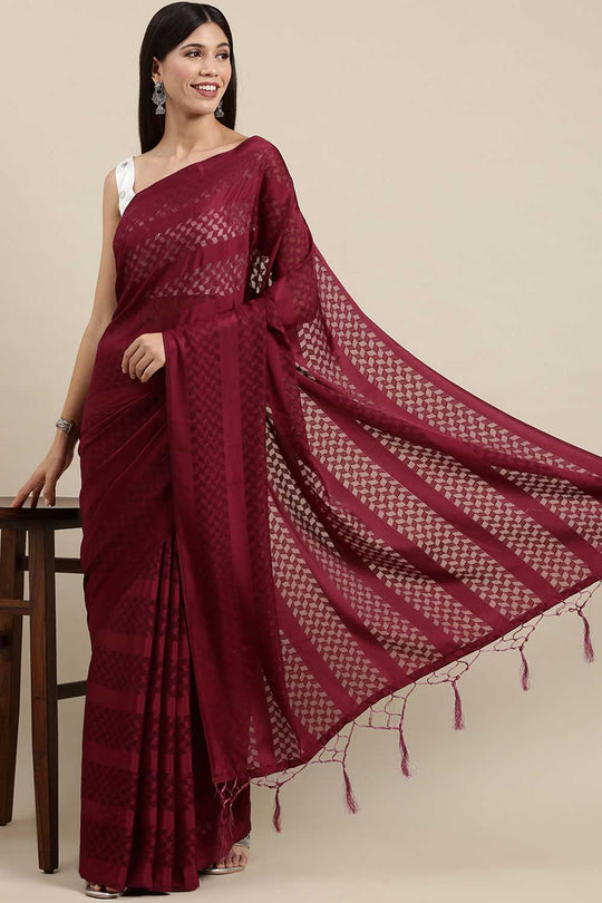 Buy Livvy Magenta Solid Satin One Minute Saree Online