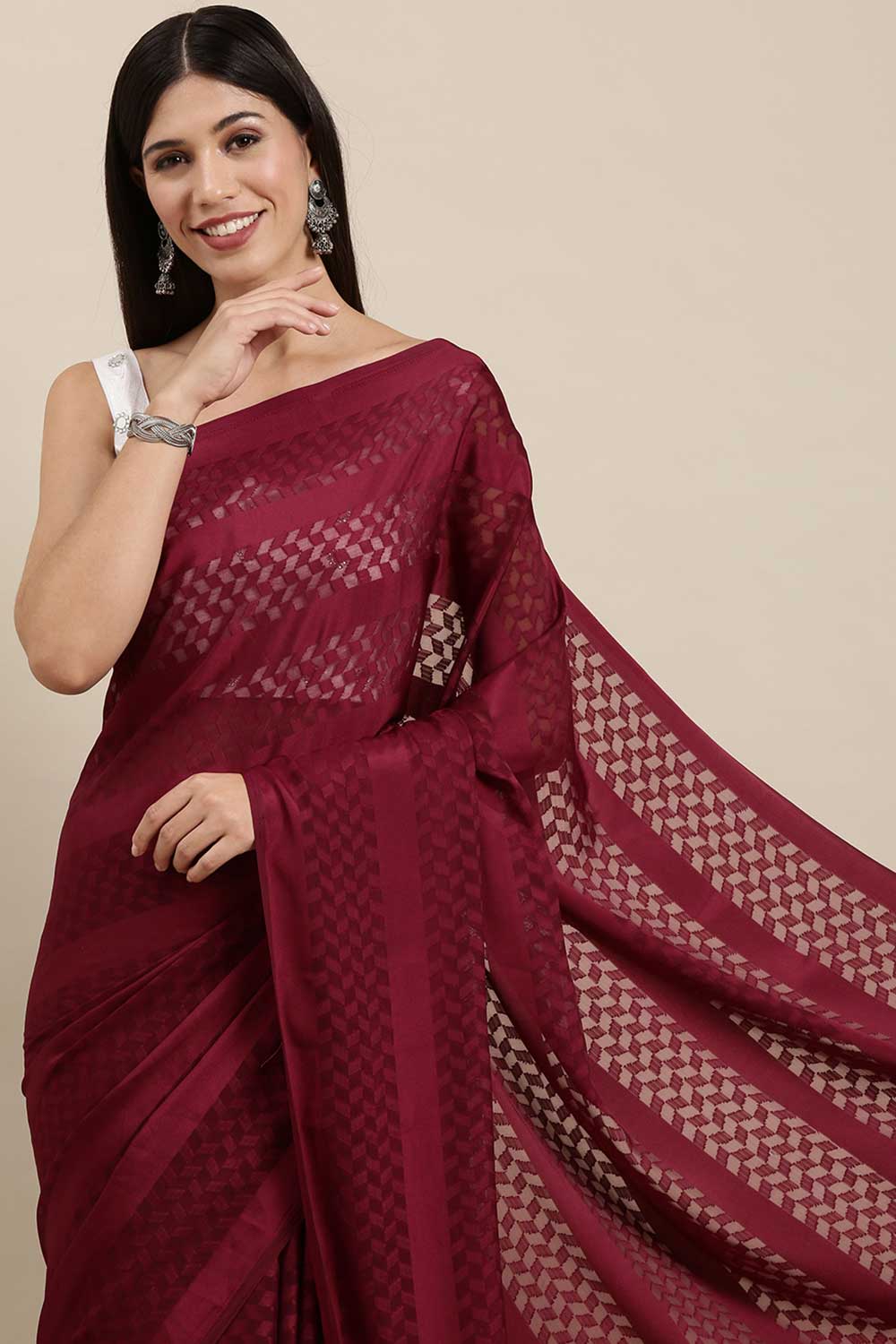 Buy Livvy Magenta Solid Satin One Minute Saree Online - Back