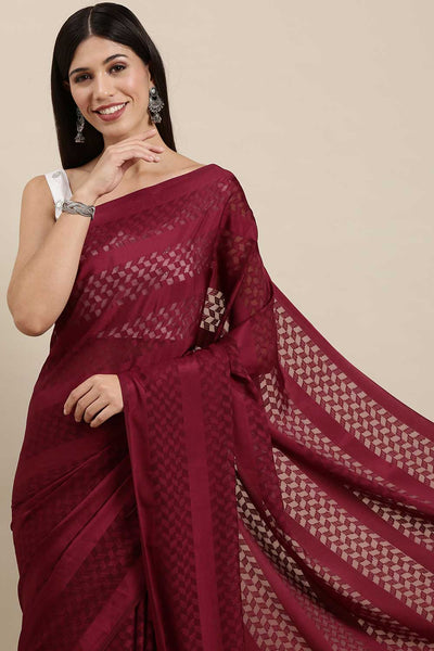 Buy Livvy Magenta Solid Satin One Minute Saree Online - Back