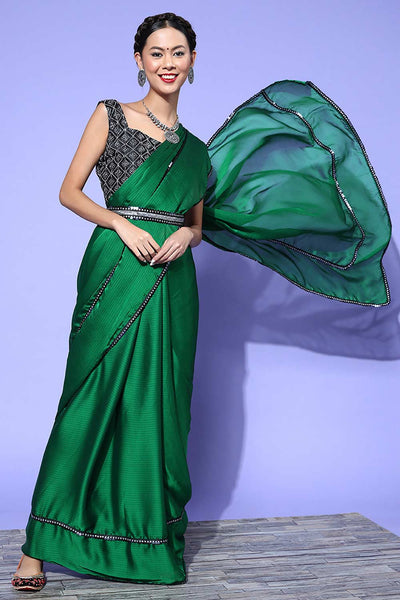 Buy Gina Green Georgette Striped One Minute Saree Online - One Minute Saree