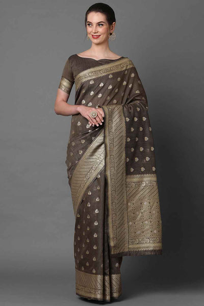 Buy Demi Brown Woven Art Silk One Minute Saree Online - One Minute Saree