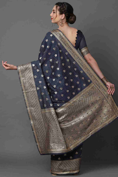 Shop Naina Navy blue Woven Art Silk One Minute Saree at best offer at our  Store - One Minute Saree