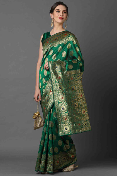 Buy Gwyn Green Woven Art Silk One Minute Saree Online