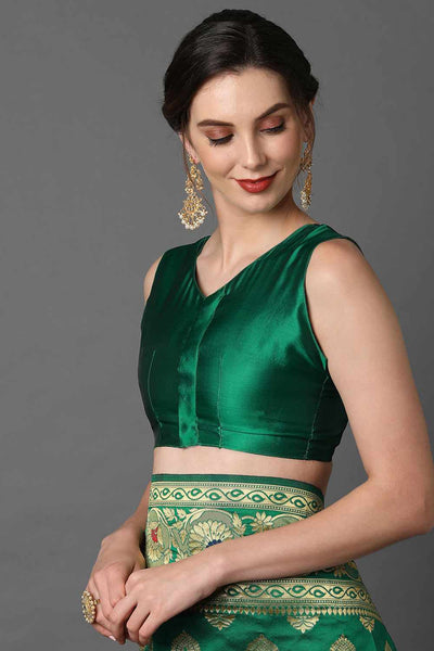 Buy Gwyn Green Woven Art Silk One Minute Saree Online - Back