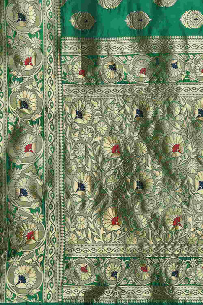 Buy Gwyn Green Woven Art Silk One Minute Saree Online - Front