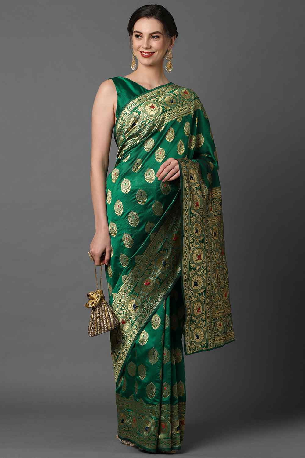 Buy Gwyn Green Woven Art Silk One Minute Saree Online - One Minute Saree