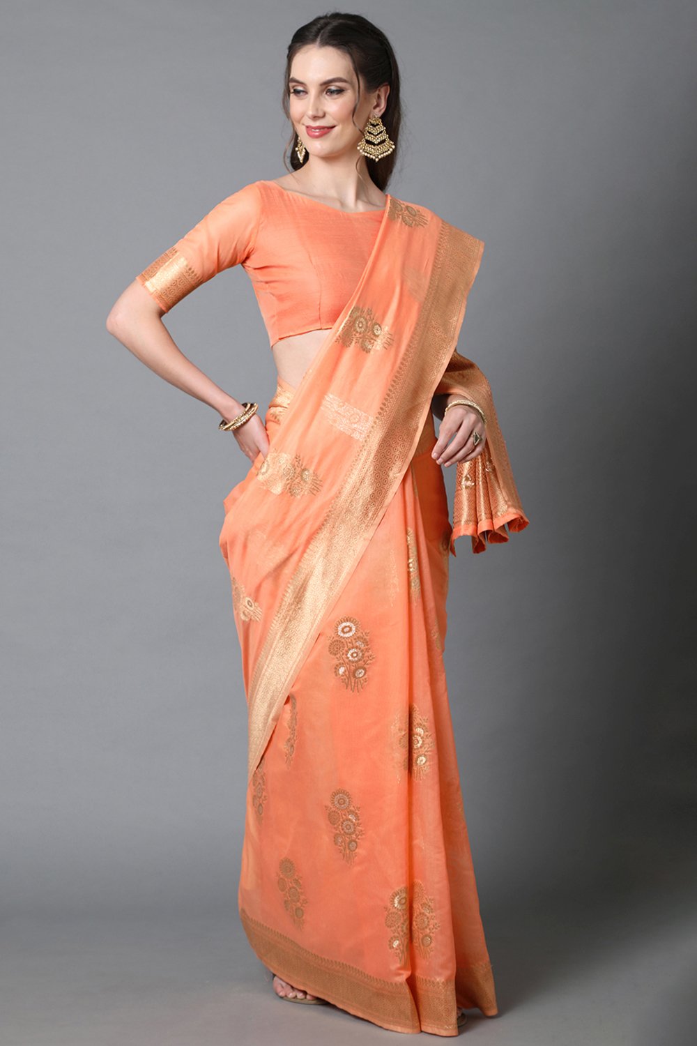 Buy Tory Orange Woven Art Silk One Minute Saree Online