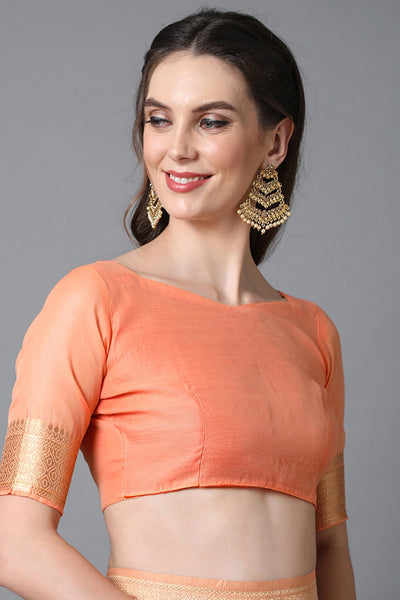 Buy Tory Orange Woven Art Silk One Minute Saree Online - Back