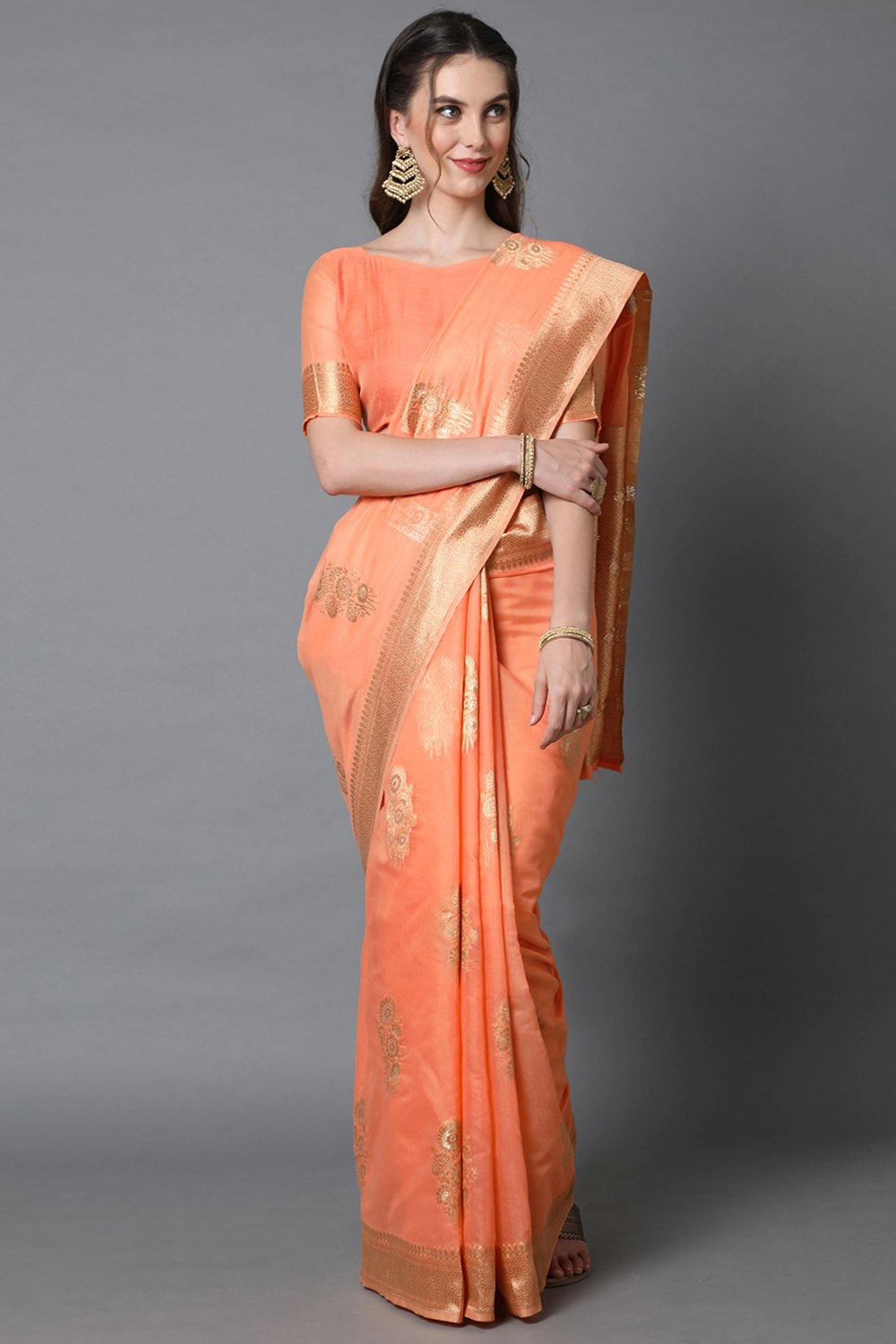 Buy Tory Orange Woven Art Silk One Minute Saree Online - One Minute Saree