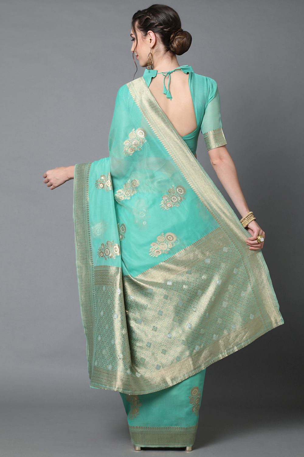 Shop Simone Teal Blue Woven Art Silk One Minute Saree at best offer at our  Store - One Minute Saree