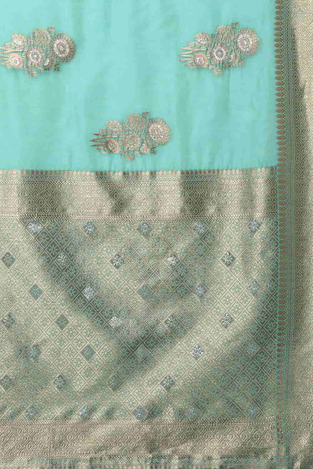 Buy Simone Teal Blue Woven Art Silk One Minute Saree Online - Front