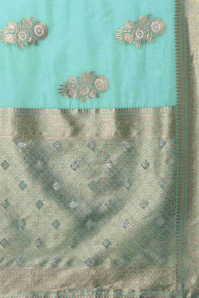 Buy Simone Teal Blue Woven Art Silk One Minute Saree Online - Front