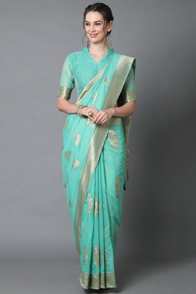 Buy Simone Teal Blue Woven Art Silk One Minute Saree Online - One Minute Saree