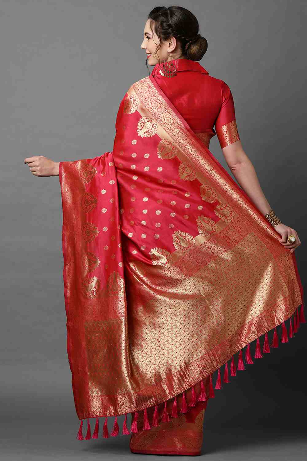 Shop Tina Tomato Red Woven Art Silk One Minute Saree at best offer at our  Store - One Minute Saree