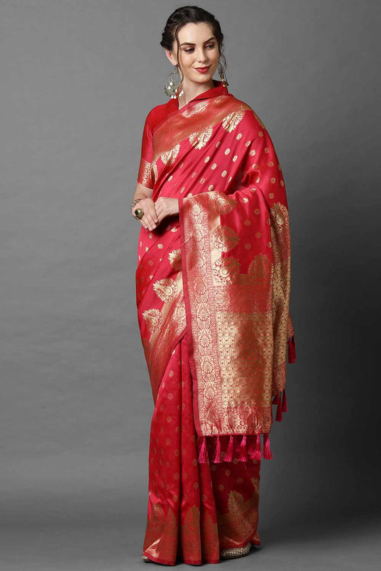 Buy Tina Tomato Red Woven Art Silk One Minute Saree Online