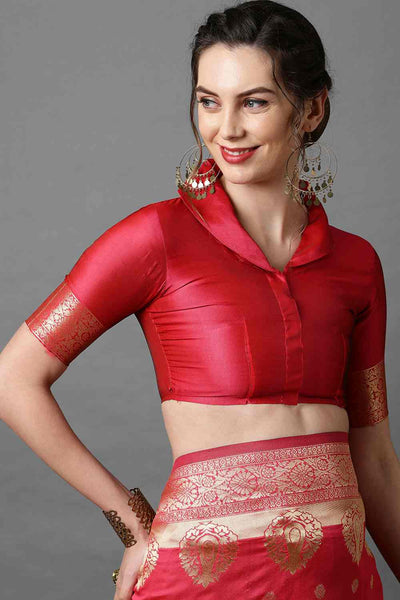 Buy Tina Tomato Red Woven Art Silk One Minute Saree Online - Back