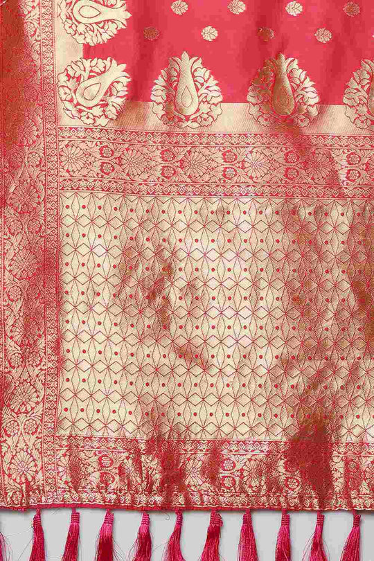 Buy Tina Tomato Red Woven Art Silk One Minute Saree Online - Front