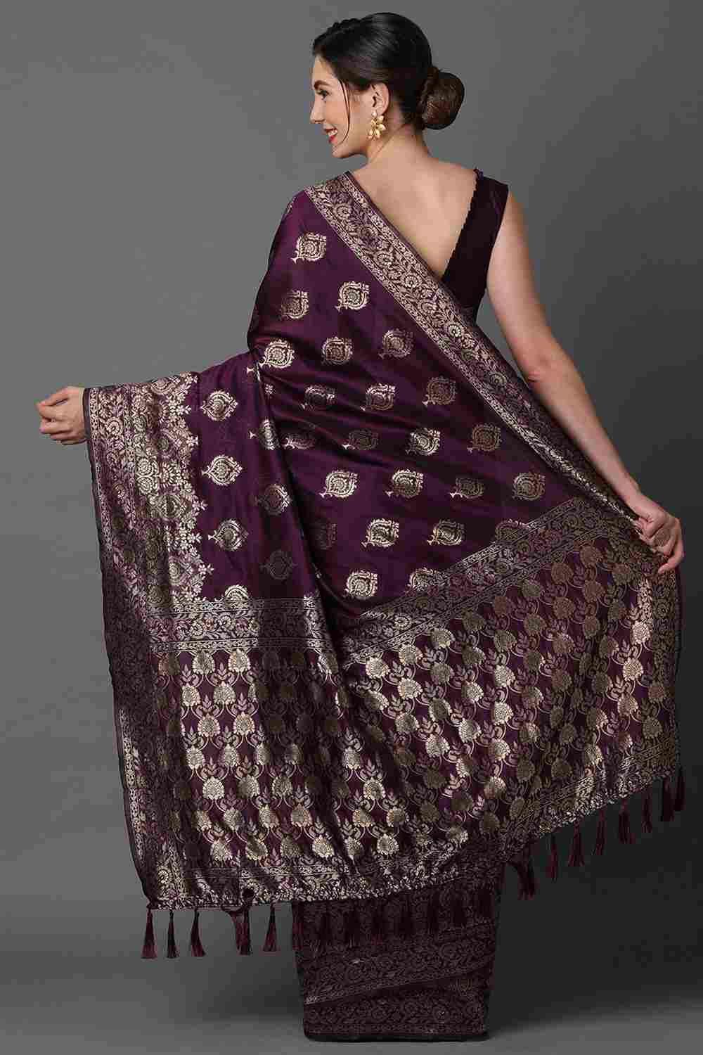 Shop Uma Wine Woven Art Silk One Minute Saree at best offer at our  Store - One Minute Saree