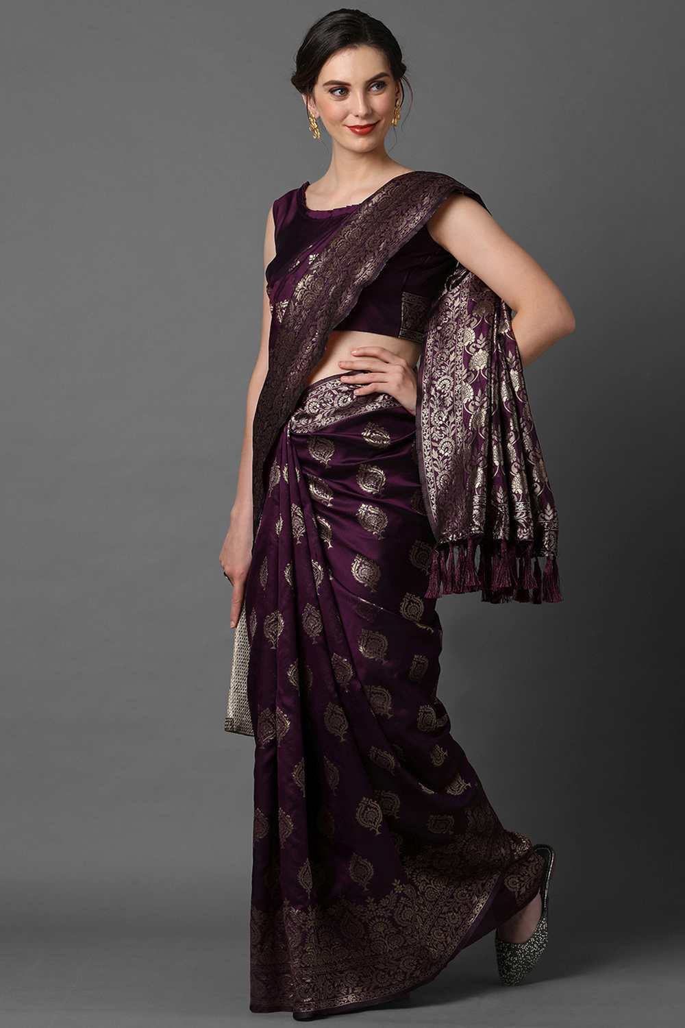 Buy Uma Wine Woven Art Silk One Minute Saree Online