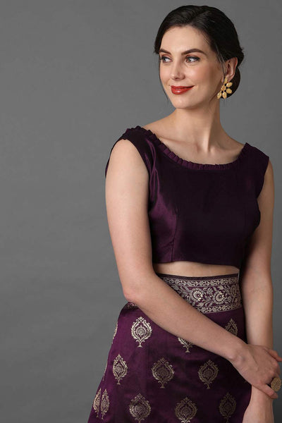 Buy Uma Wine Woven Art Silk One Minute Saree Online - Back