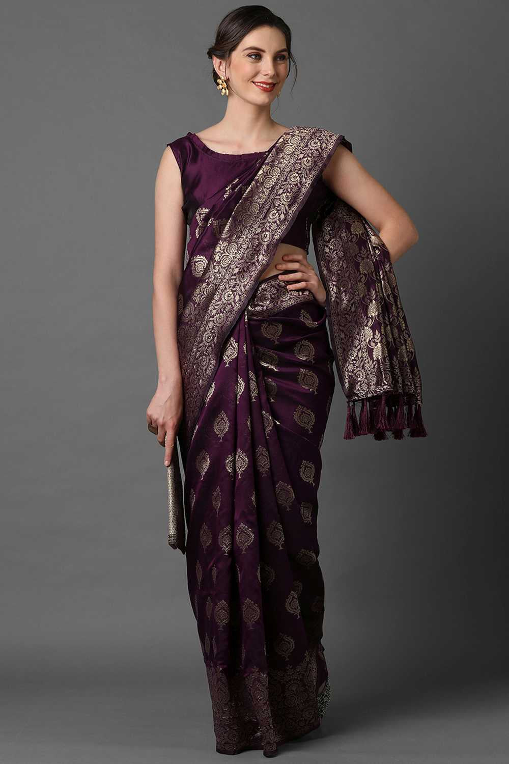 Buy Uma Wine Woven Art Silk One Minute Saree Online - One Minute Saree