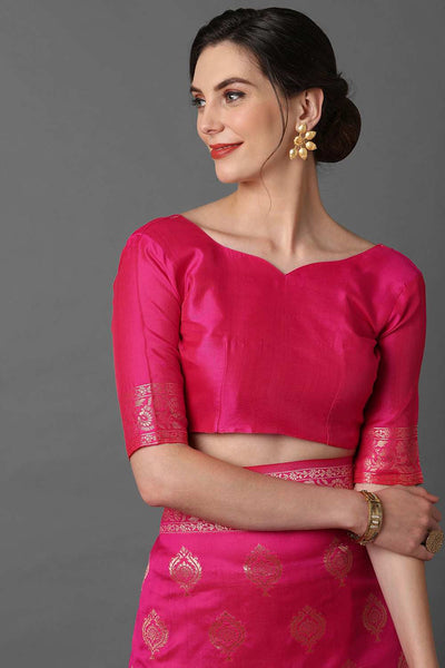 Buy Janice Pink Woven Art Silk One Minute Saree Online - Back