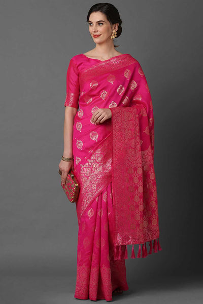Buy Janice Pink Woven Art Silk One Minute Saree Online - One Minute Saree