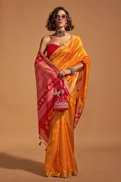 Buy Chhaya Orange Kanoi Silk Woven Floral One Minute Saree Online - One Minute Saree