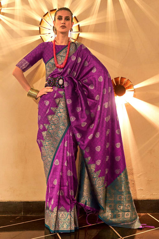Buy Kornella Purple Art Silk Lace, Foil-print Saree Online - One Minute Saree