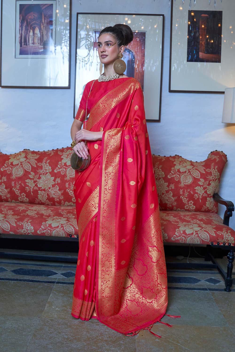 Buy Kanyaatha Red Moss Weave Art Silk Saree Online - One Minute Saree