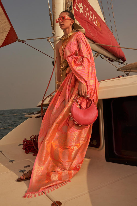 Buy Kingston Pink Satin Nylon Two Tone Weaving Saree Online - One Minute Saree