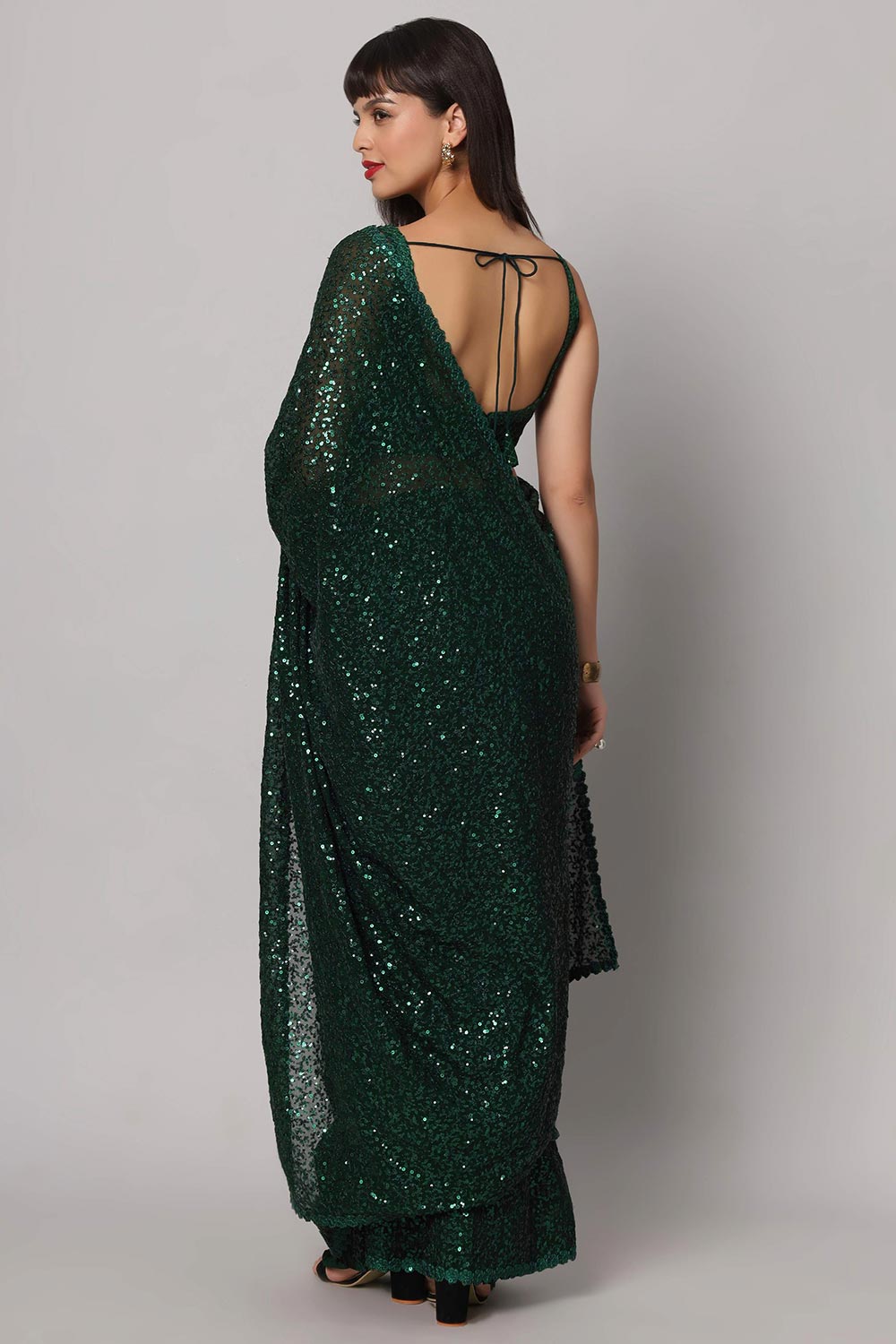 Shop Mia Green Sequin Embroidery Faux Georgette One Minute Saree at best offer at our  Store - One Minute Saree