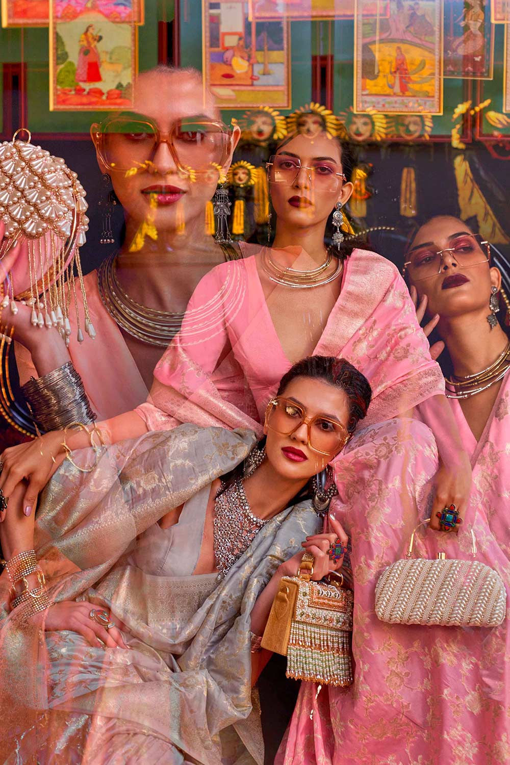 Buy Basma Silk Pink Floral One Minute Saree Online - Back