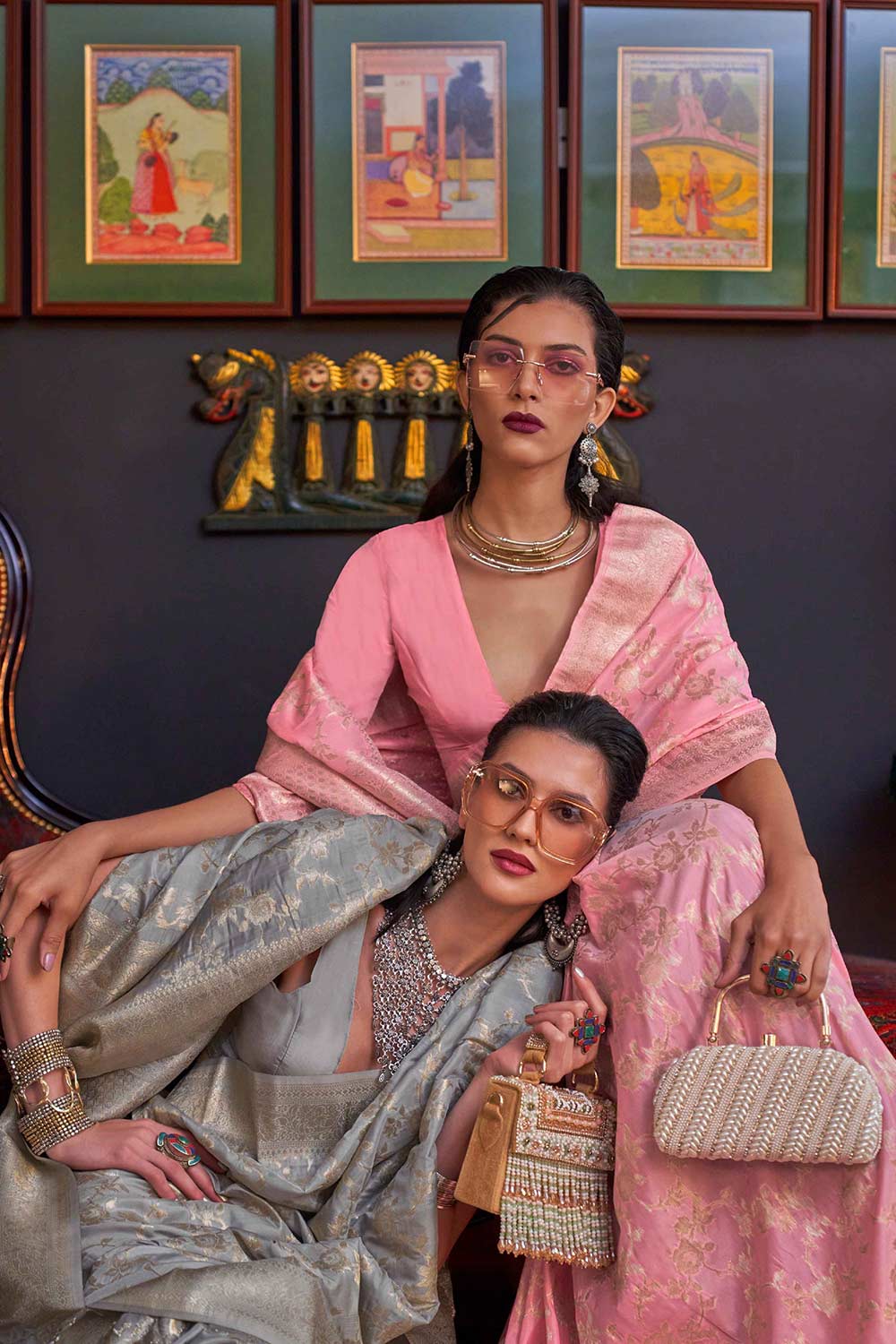 Buy Basma Silk Pink Floral One Minute Saree Online