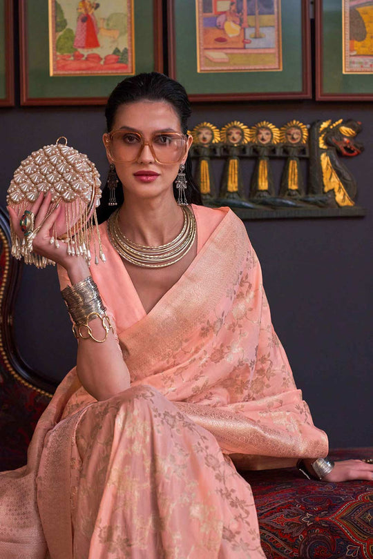 Shop Basma Silk Pink Floral One Minute Saree at best offer at our  Store - One Minute Saree