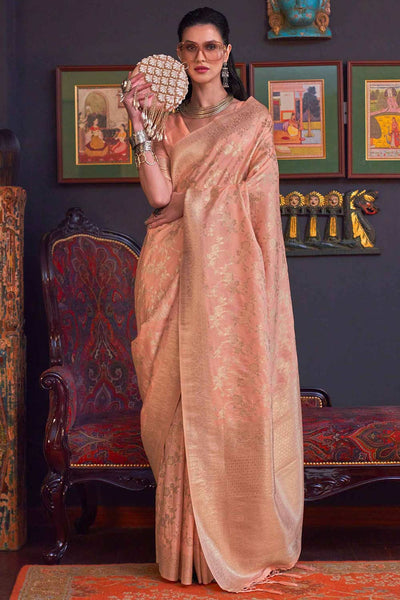 Buy Basma Silk Pink Floral One Minute Saree Online - One Minute Saree