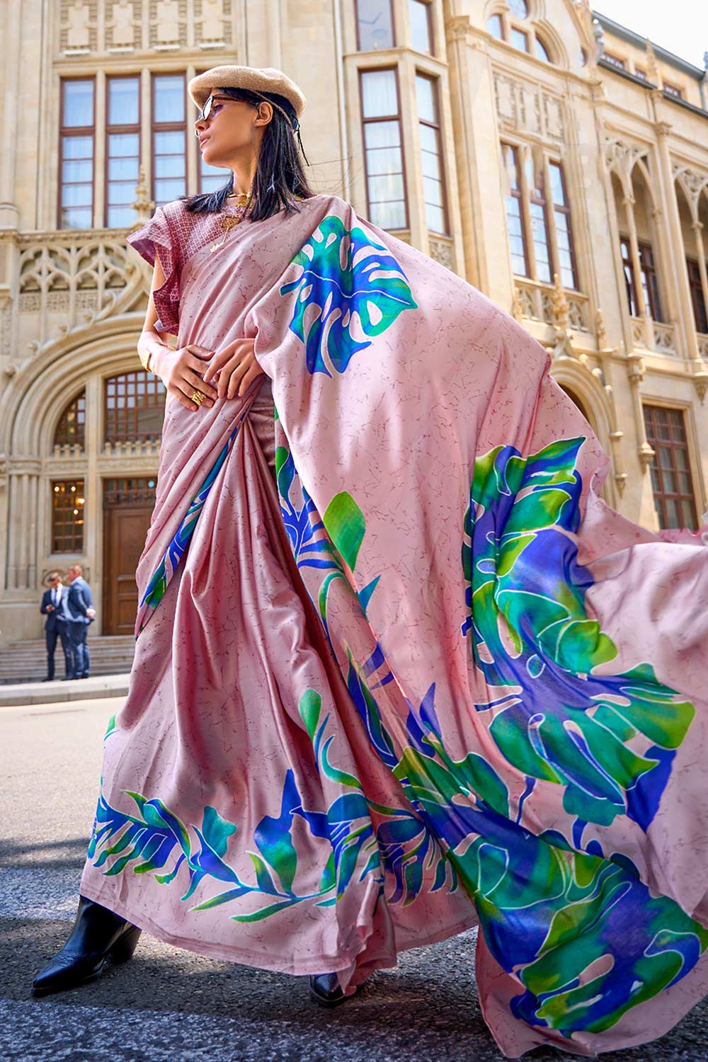 Buy Kubik Lavender Floral Print Satin Crepe Saree Online - One Minute Saree