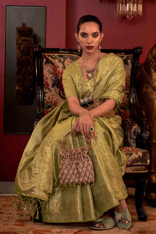 Buy Katia Silk Green Floral One Minute Saree Online - One Minute Saree