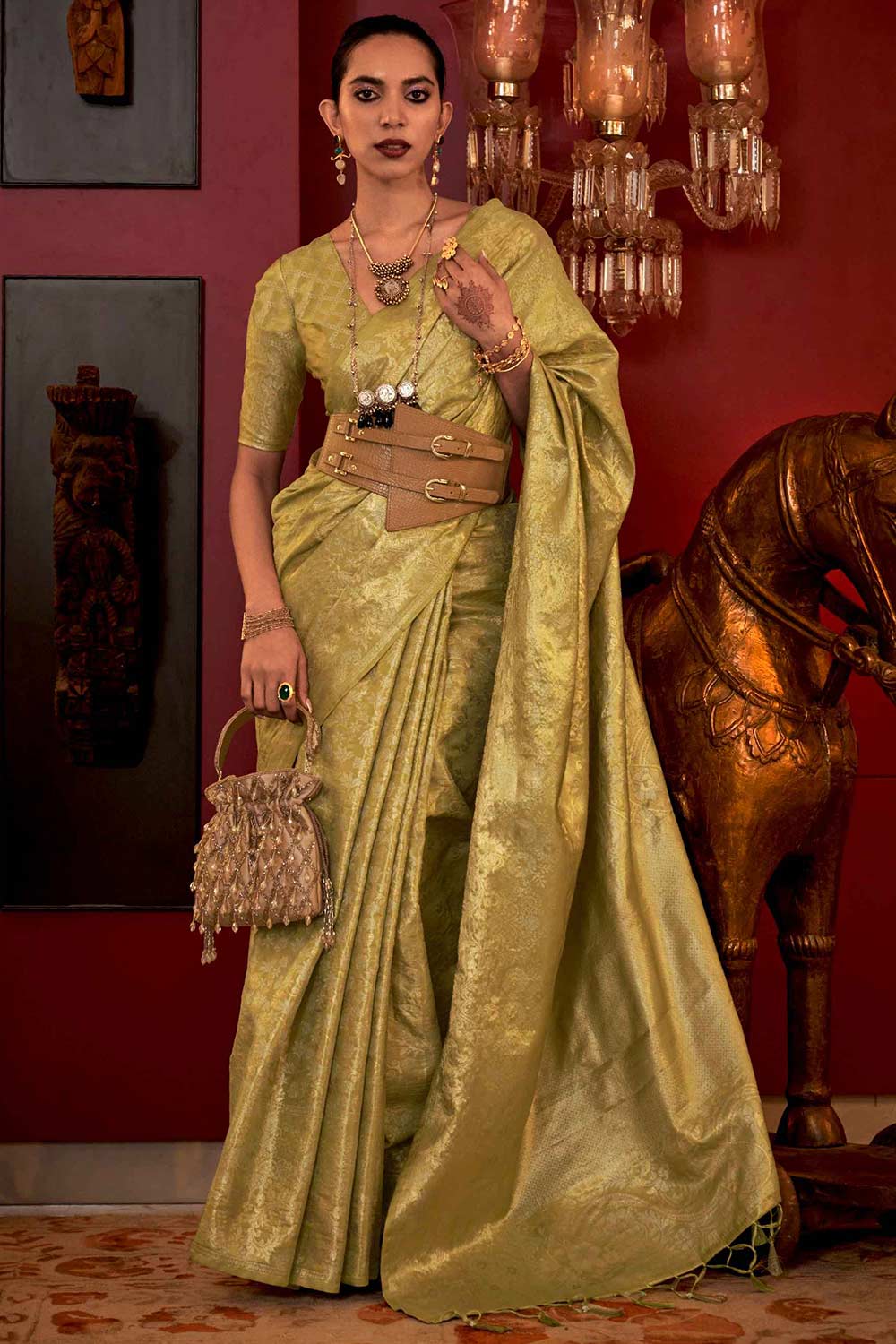 Shop Katia Silk Green Floral One Minute Saree at best offer at our  Store - One Minute Saree