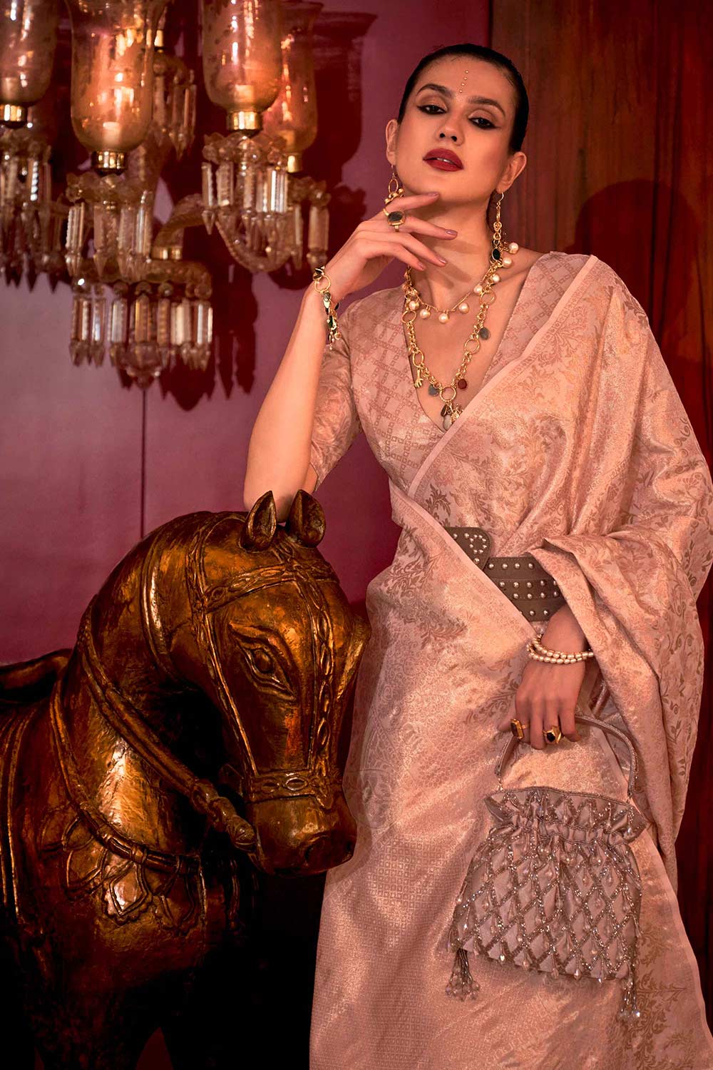 Shop Katia Silk Pink Floral One Minute Saree at best offer at our  Store - One Minute Saree