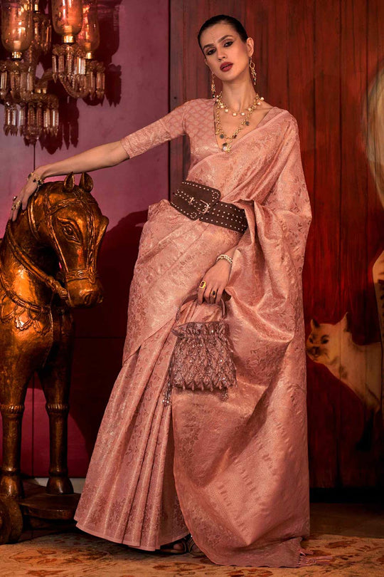 Buy Katia Silk Pink Floral One Minute Saree Online - One Minute Saree