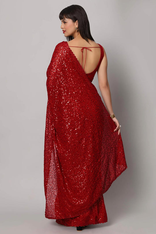 Shop Radia Red Sequins Embroidery Faux Georgette One Minute Saree at best offer at our  Store - One Minute Saree