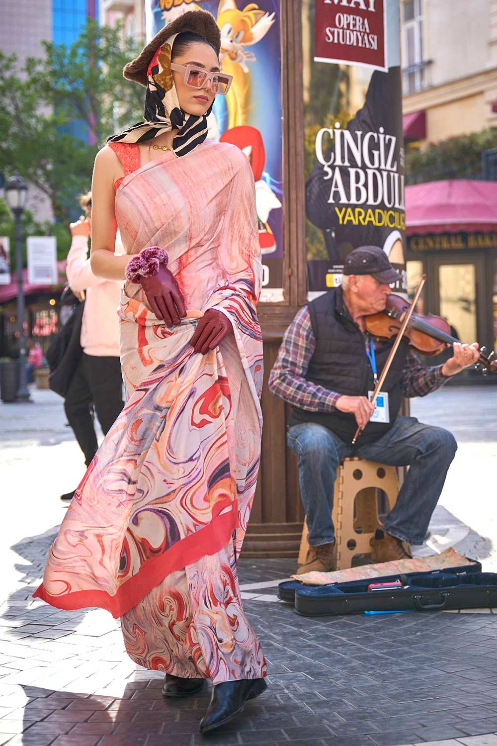 Buy Kriss Orange Abstract One Minute Saree Online - One Minute Saree