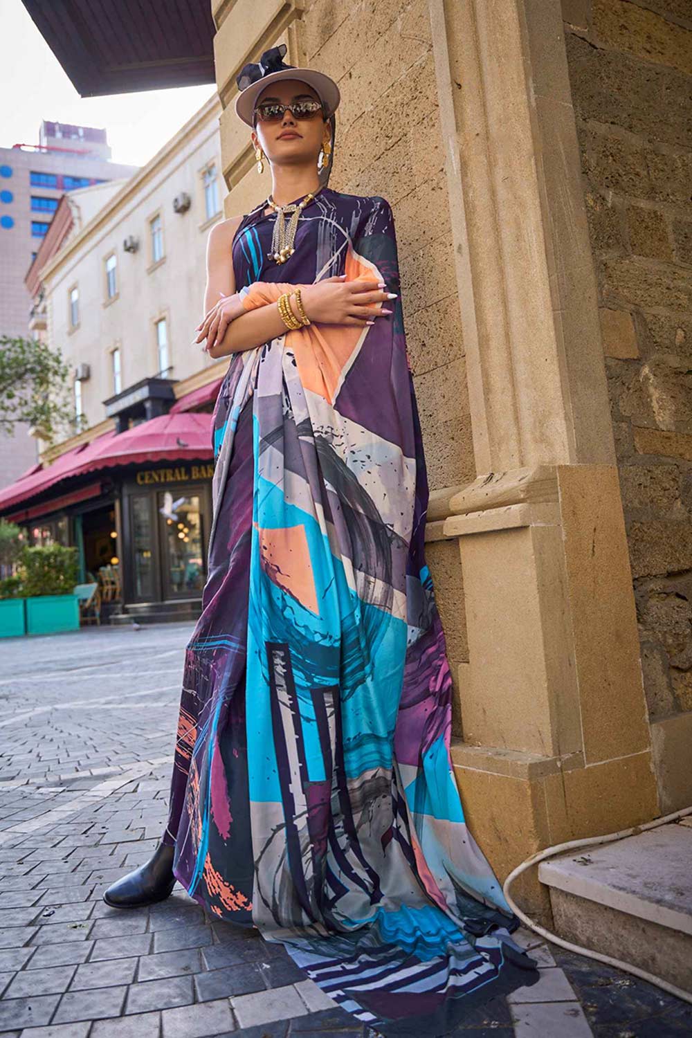 Buy Kriss Multi-Color Abstract One Minute Saree Online - One Minute Saree