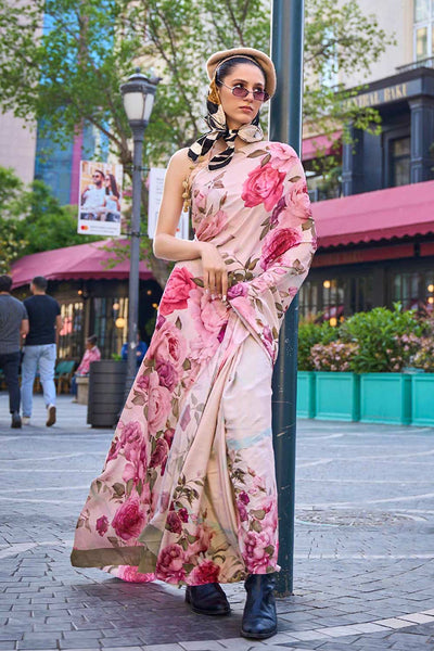 Buy Kriss Pink Floral One Minute Saree Online - One Minute Saree
