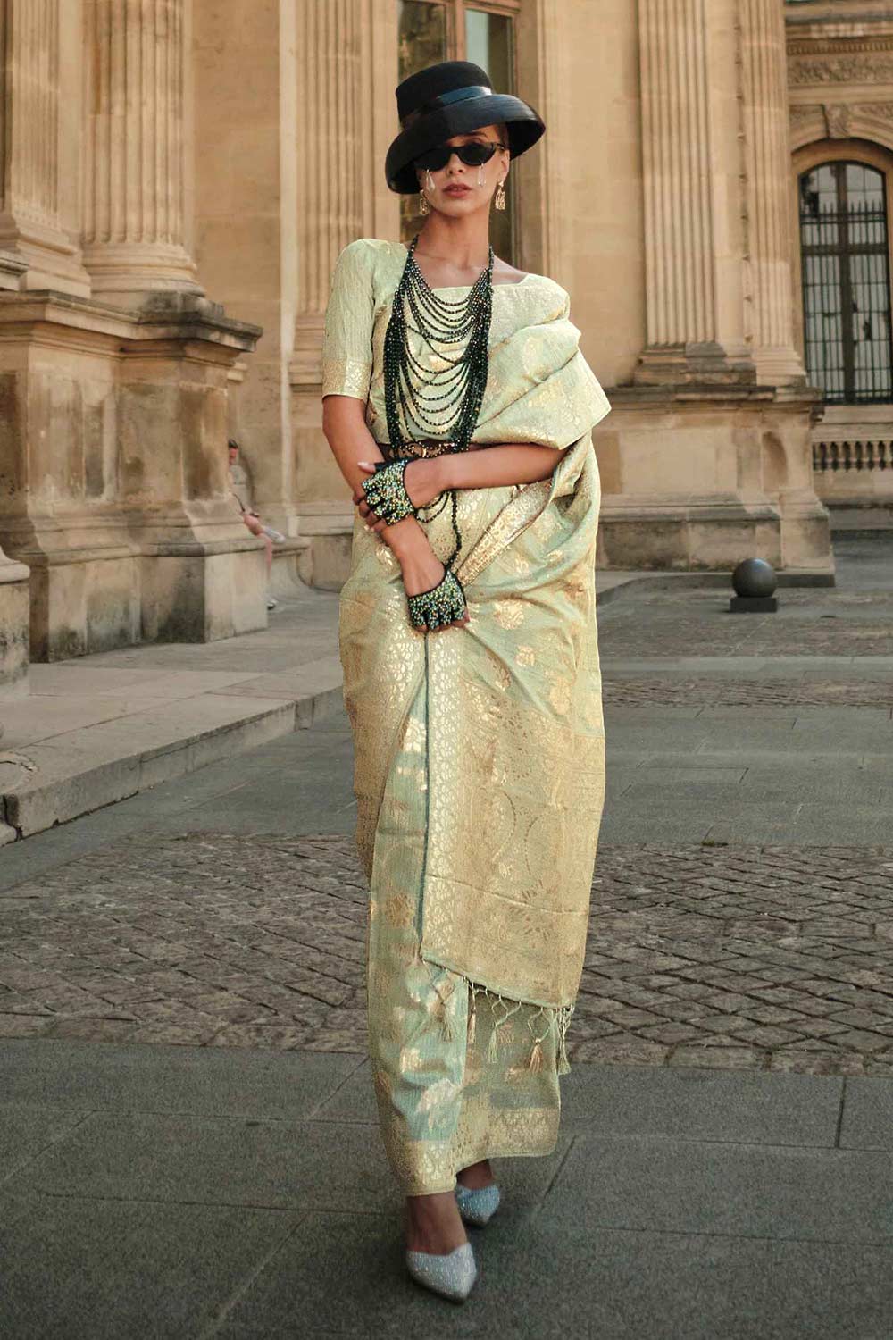 Kasia Silk Light Green Floral One Minute Saree